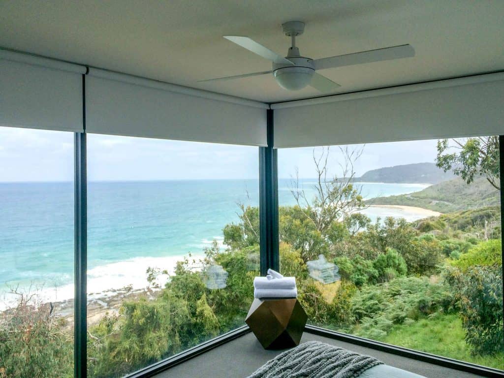 Motorised roller Blinds in bedroom overlooking McRae beach